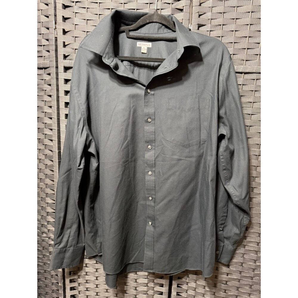 Merona Men's Black Button Down Shirt XL 17-17.5 Long Sleeve Classic Workwear